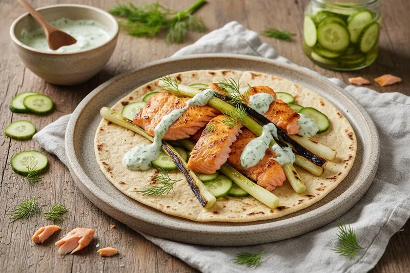 Grillatut lohitortillat tillikastikkeella