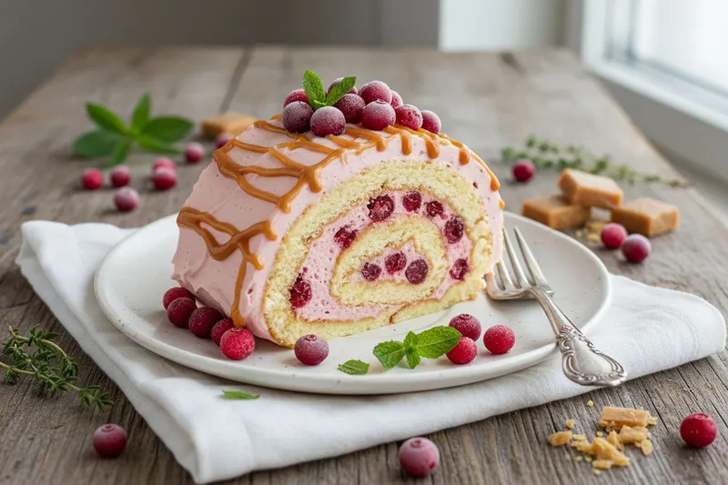 Toffeinen puolukkakääretorttu