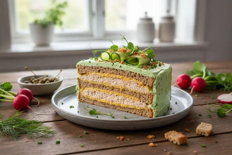 Tonnikala-voileipäkakku savujuustolla